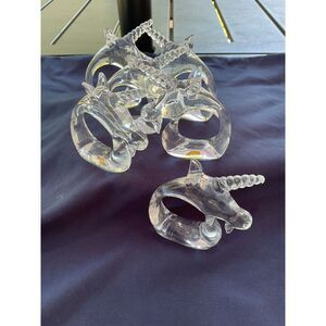 Vintage 80's Era Clear Lucite Acrylic Unicorn Napkin Rings